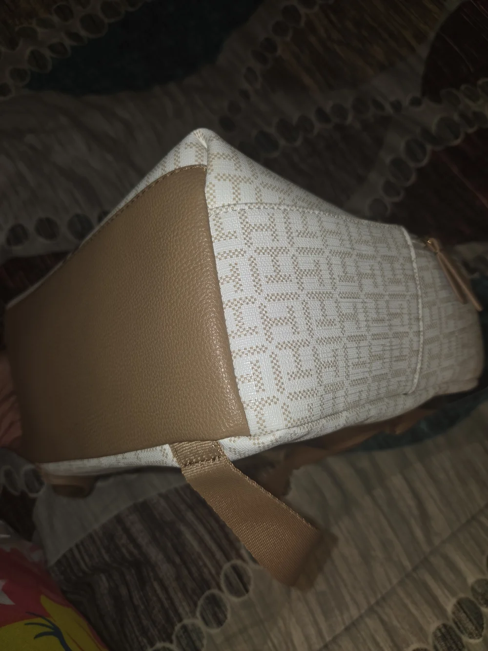 Tommy Hilfiger-Inspired White Monogram Backpack with Stripe